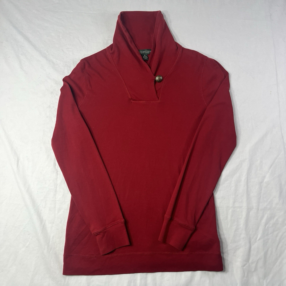 Lauren Ralph Lauren Button Sweater Red Cotton Ribbed Women’s Medium Cowl Neck